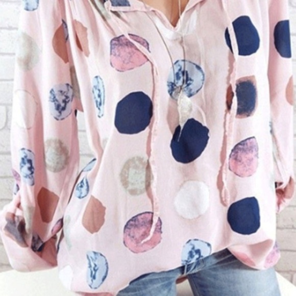 Spring Tie Collar Polka Dot Long Sleeve (Size XL) - Picture 2 of 6